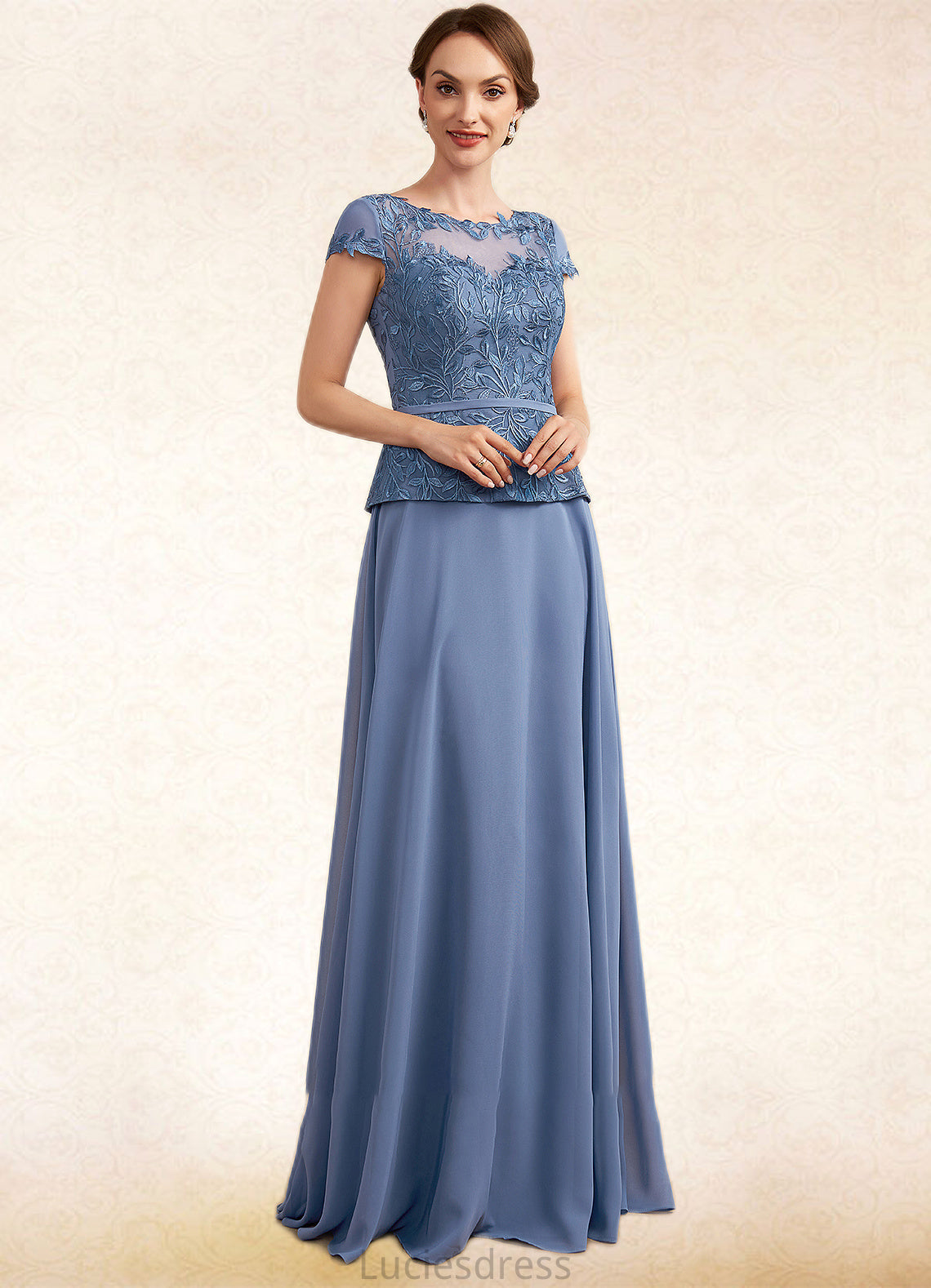 Norma A-Line Scoop Neck Floor-Length Chiffon Lace Mother of the Bride Dress HF126P0014989