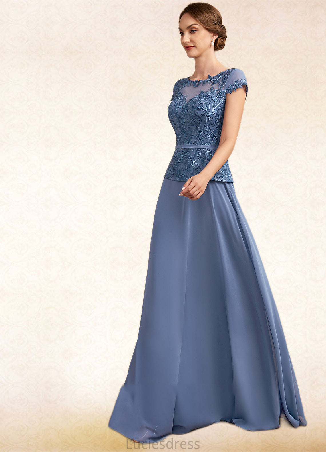 Norma A-Line Scoop Neck Floor-Length Chiffon Lace Mother of the Bride Dress HF126P0014989