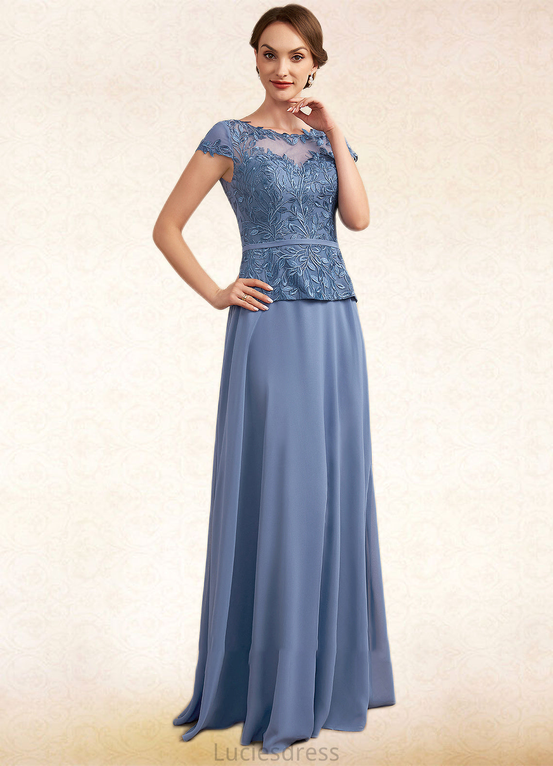 Norma A-Line Scoop Neck Floor-Length Chiffon Lace Mother of the Bride Dress HF126P0014989