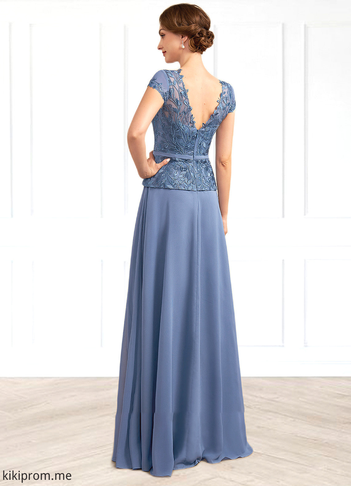 Abbey A-Line Scoop Neck Floor-Length Chiffon Lace Mother of the Bride Dress STF126P0014989