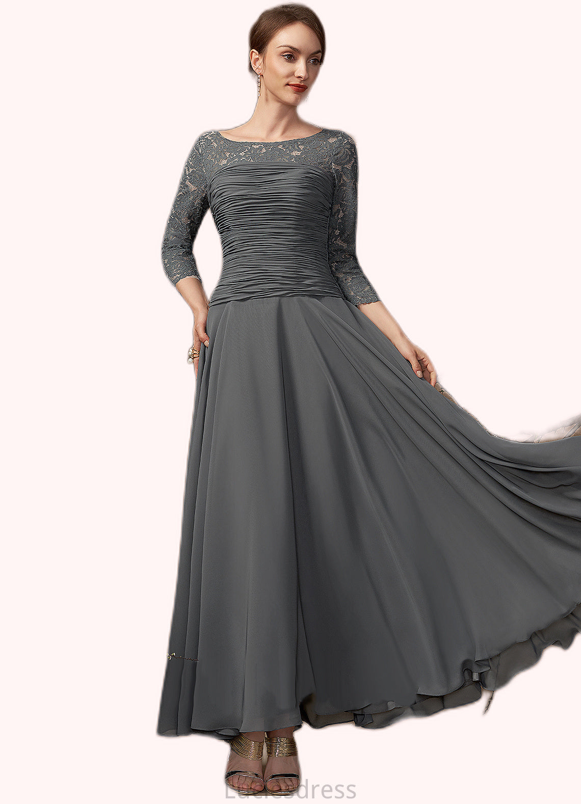 Iyana A-Line Scoop Neck Ankle-Length Chiffon Lace Mother of the Bride Dress With Ruffle HF126P0014990