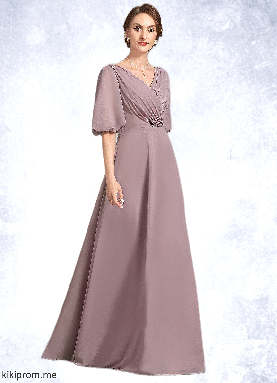 Matilda A-Line V-neck Floor-Length Chiffon Mother of the Bride Dress With Ruffle STF126P0014992