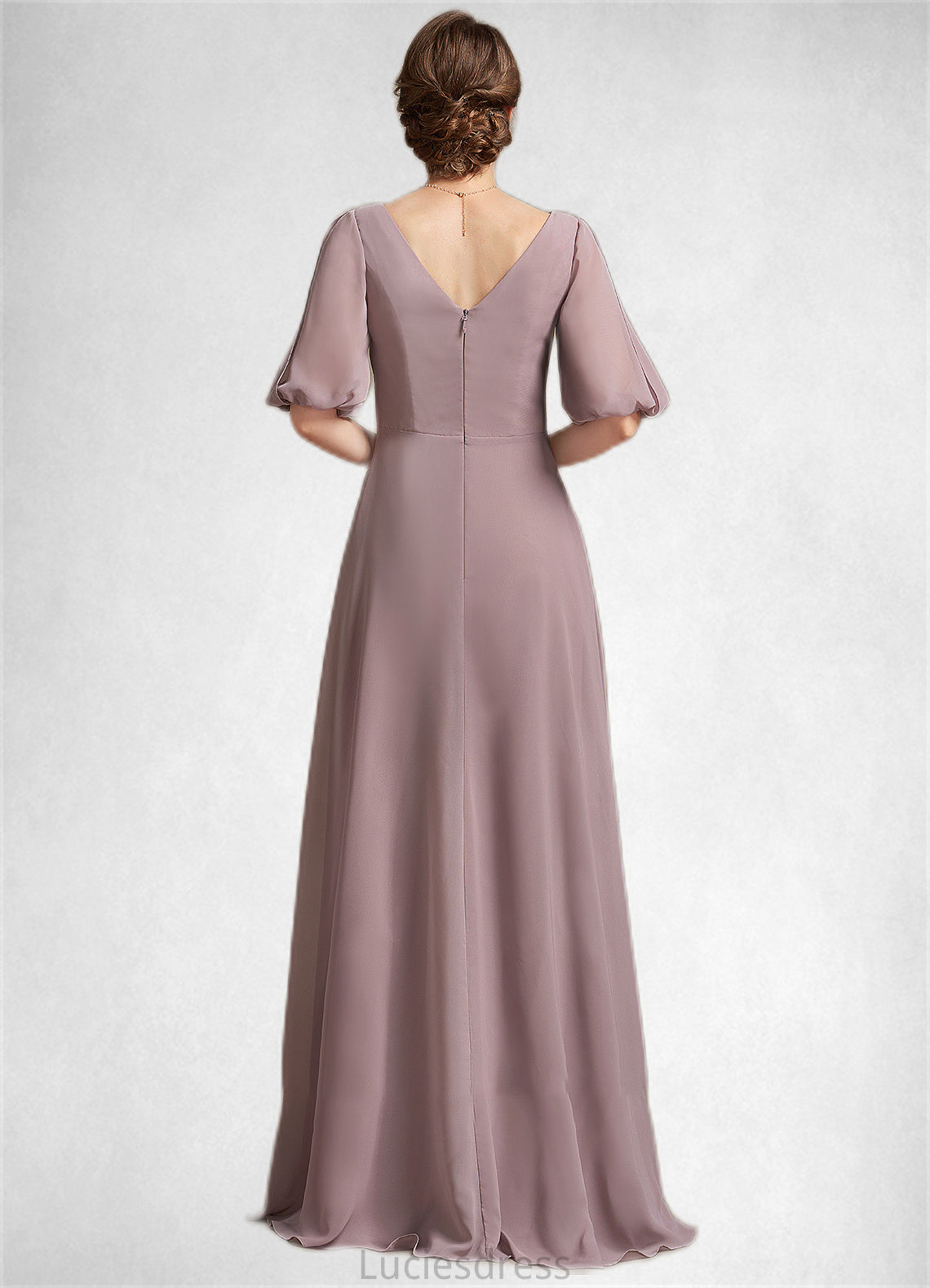 Cheyanne A-Line V-neck Floor-Length Chiffon Mother of the Bride Dress With Ruffle HF126P0014992