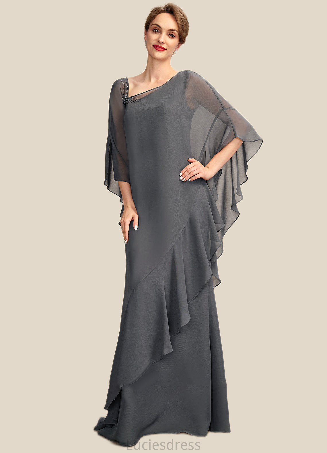 Vera Sheath/Column One-Shoulder Floor-Length Chiffon Mother of the Bride Dress HF126P0014995