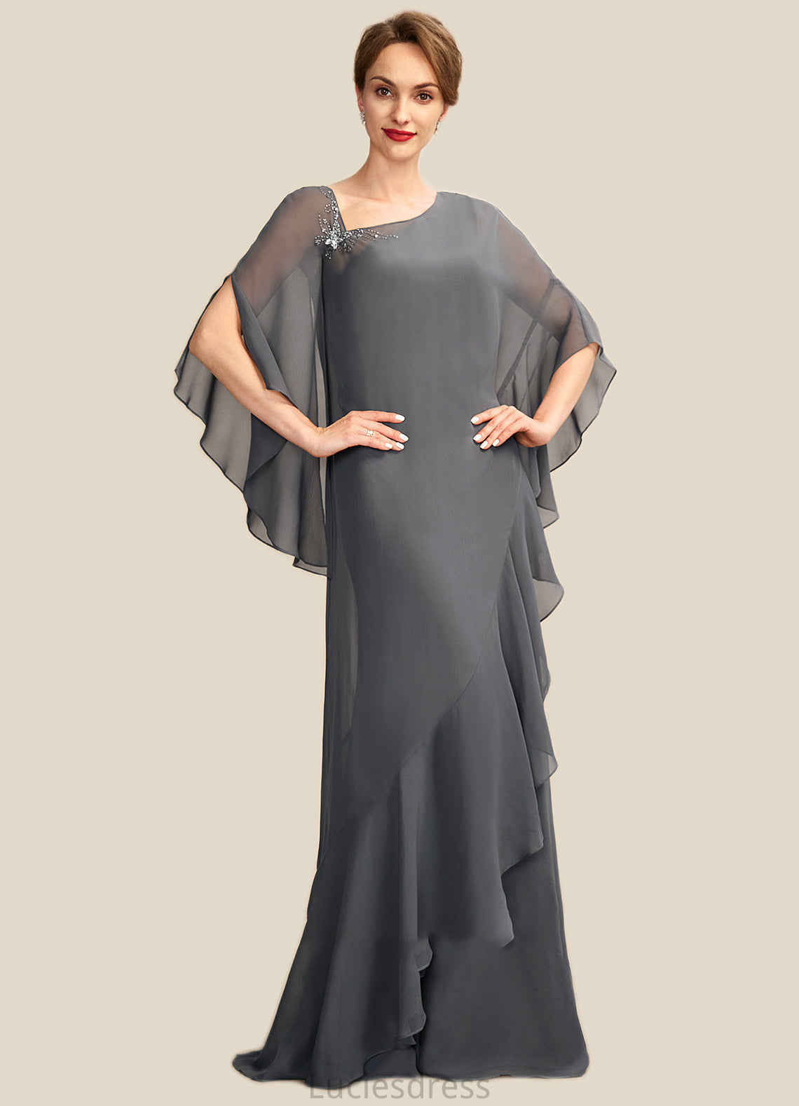 Vera Sheath/Column One-Shoulder Floor-Length Chiffon Mother of the Bride Dress HF126P0014995