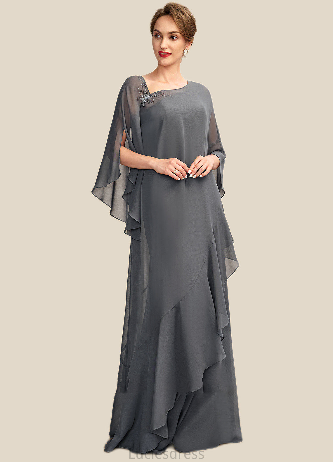 Vera Sheath/Column One-Shoulder Floor-Length Chiffon Mother of the Bride Dress HF126P0014995