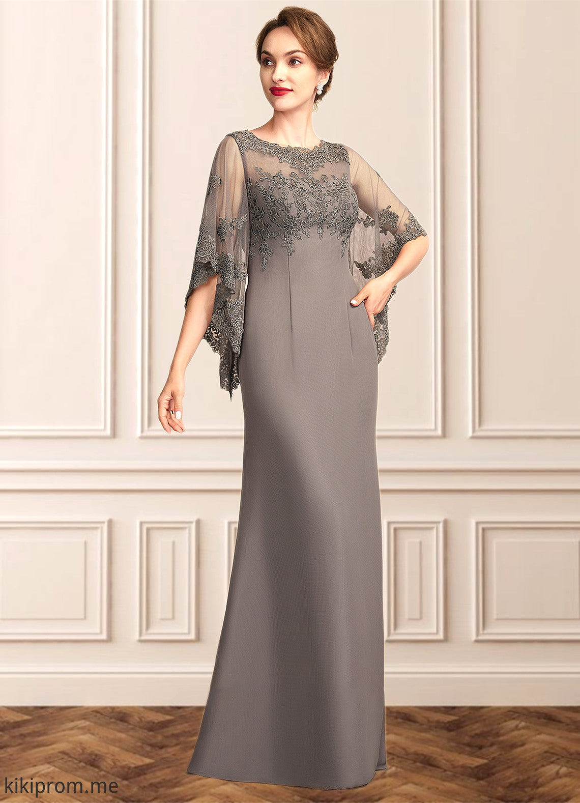 Avah Sheath/Column Scoop Neck Floor-Length Chiffon Lace Mother of the Bride Dress STF126P0014996