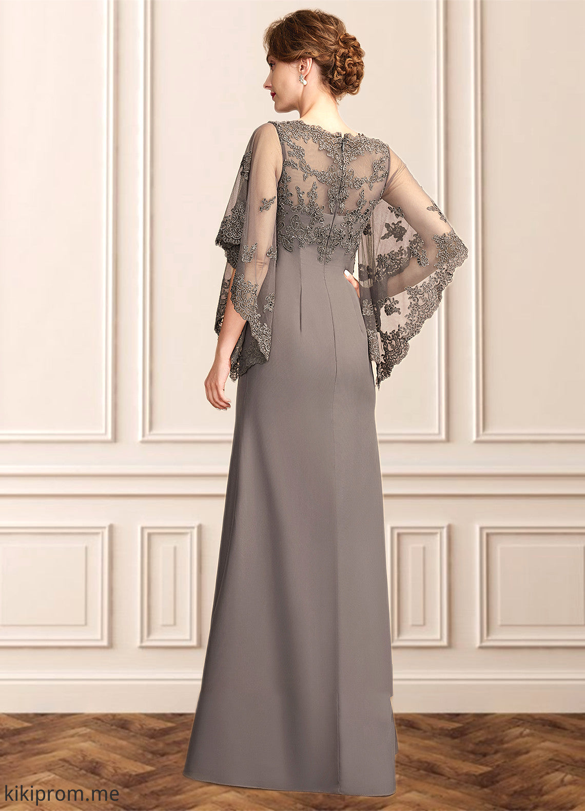 Avah Sheath/Column Scoop Neck Floor-Length Chiffon Lace Mother of the Bride Dress STF126P0014996