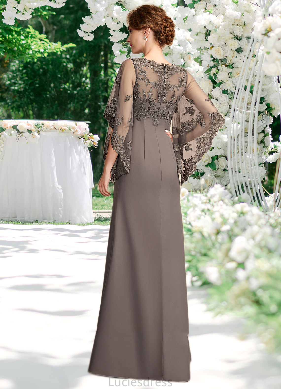 Jaylee Sheath/Column Scoop Neck Floor-Length Chiffon Lace Mother of the Bride Dress HF126P0014996