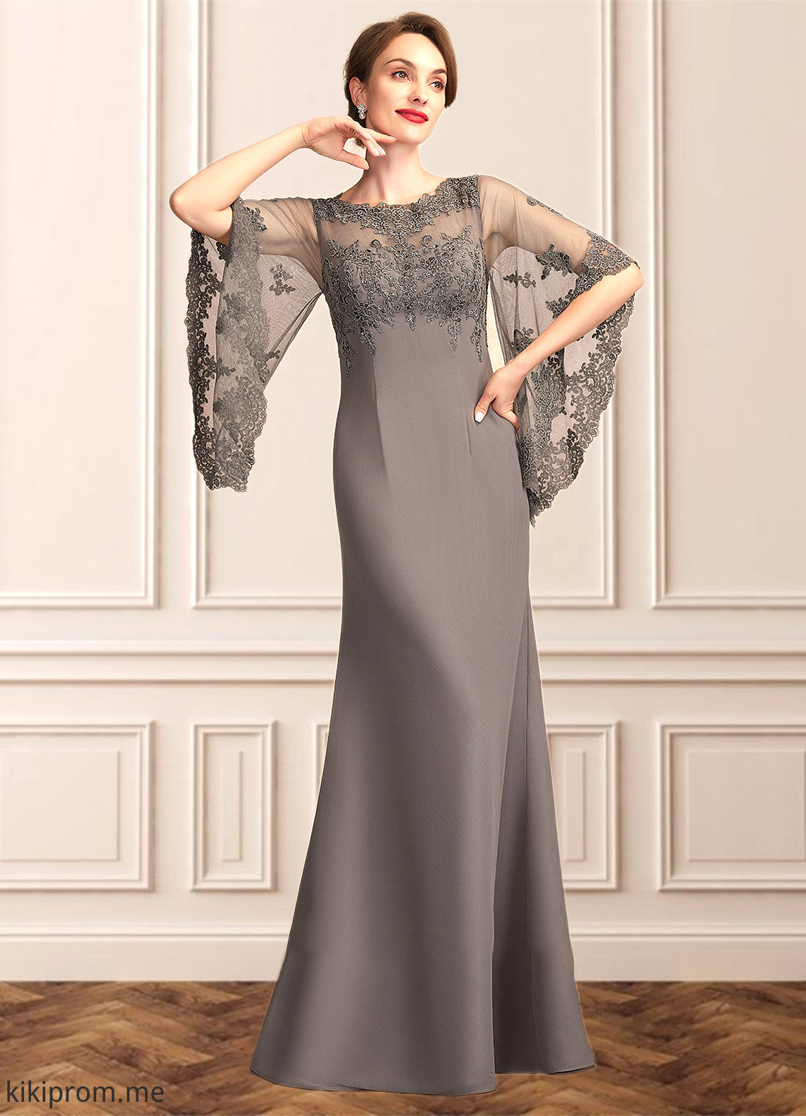 Avah Sheath/Column Scoop Neck Floor-Length Chiffon Lace Mother of the Bride Dress STF126P0014996