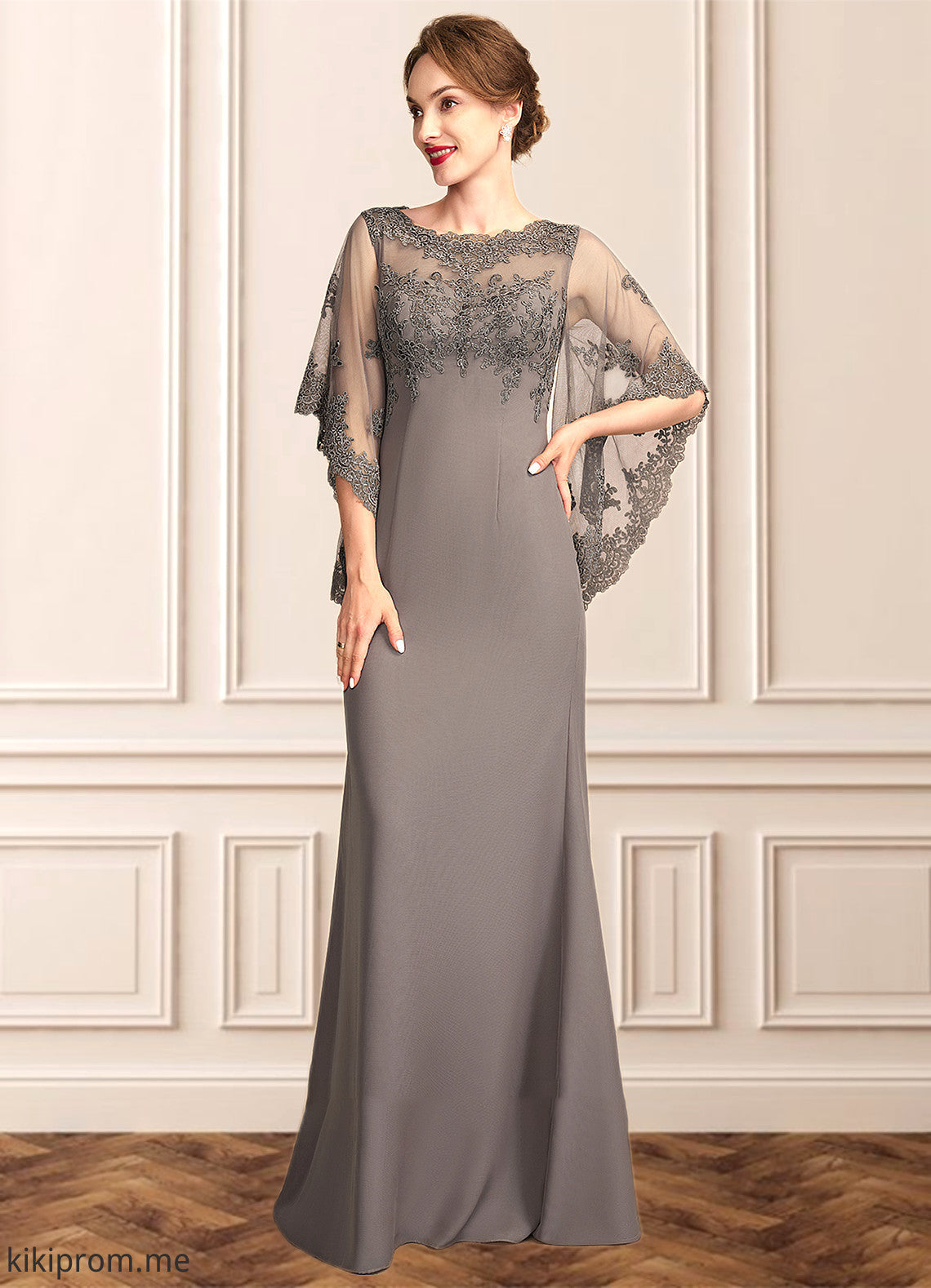 Avah Sheath/Column Scoop Neck Floor-Length Chiffon Lace Mother of the Bride Dress STF126P0014996