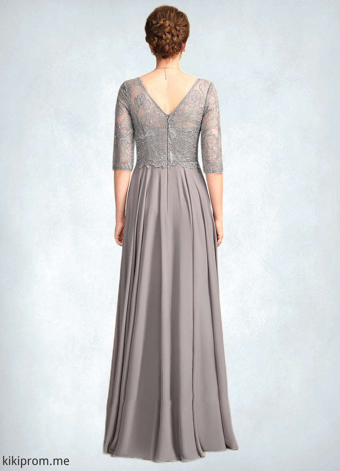 Katherine A-Line V-neck Floor-Length Chiffon Lace Mother of the Bride Dress With Sequins STF126P0014999