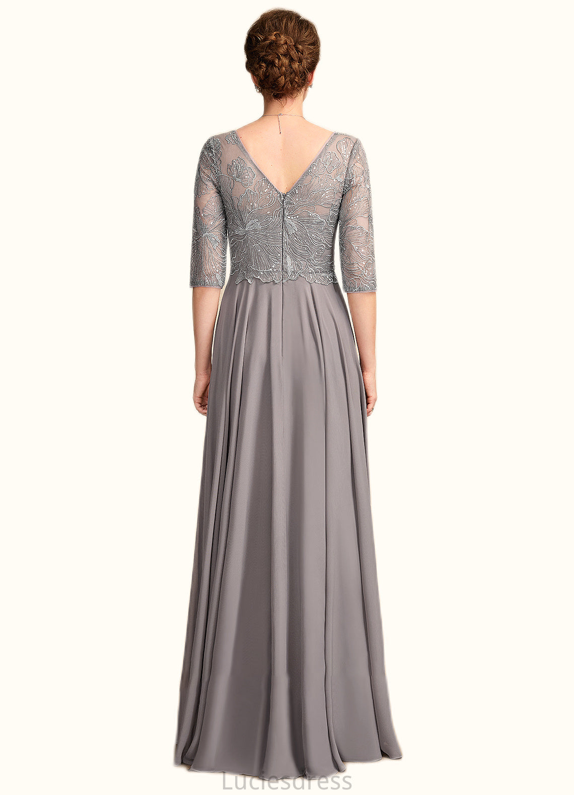 Aurora A-Line V-neck Floor-Length Chiffon Lace Mother of the Bride Dress With Sequins HF126P0014999