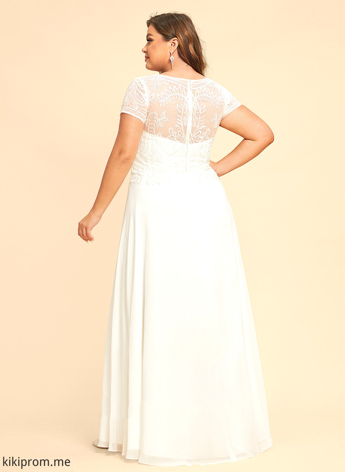 With Floor-Length Neck Kallie Lace Sequins Scoop Wedding Dress Chiffon Wedding Dresses