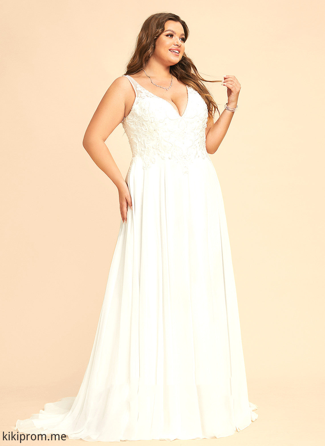 Beading Lace With Wedding Wedding Dresses Chiffon Dress Sweep A-Line Split Chelsea V-neck Front Train Sequins