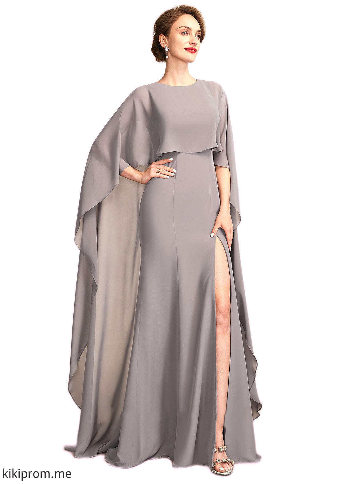 Jeanie Sheath/Column Scoop Neck Sweep Train Chiffon Mother of the Bride Dress With Split Front STF126P0015000