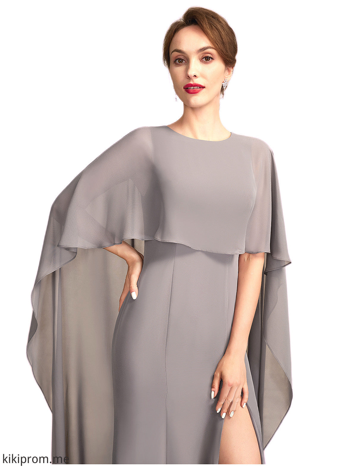 Jeanie Sheath/Column Scoop Neck Sweep Train Chiffon Mother of the Bride Dress With Split Front STF126P0015000