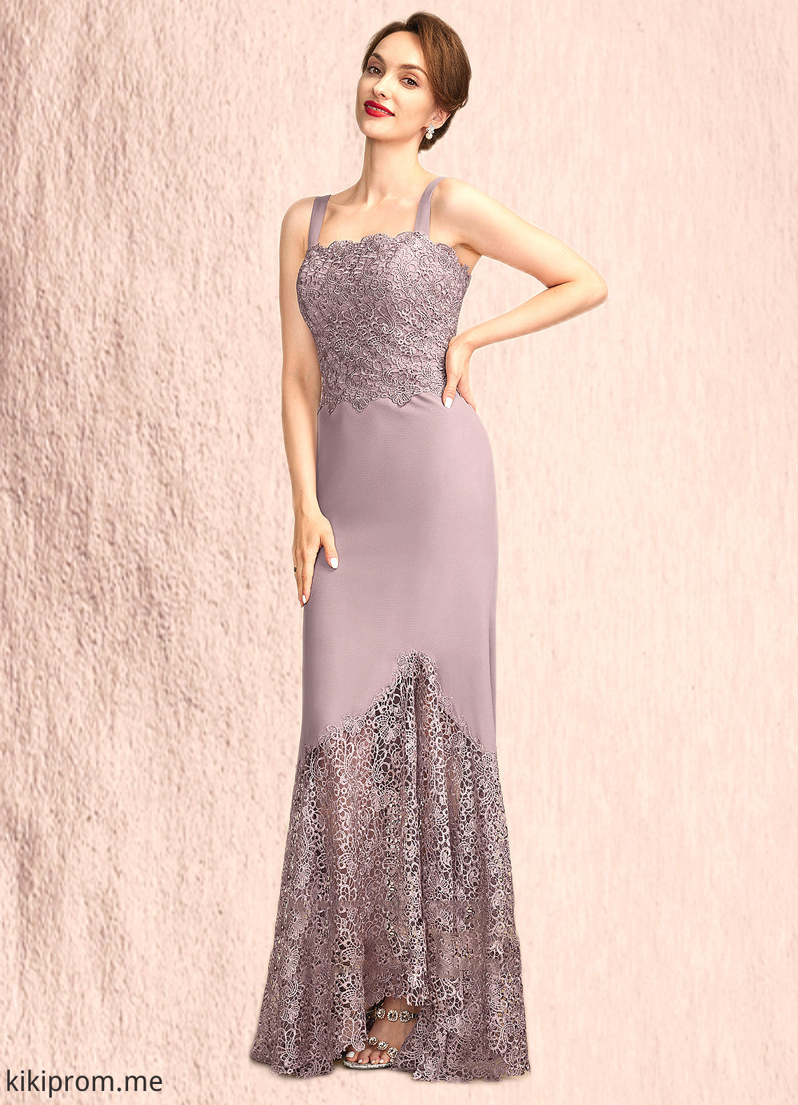 Felicity Trumpet/Mermaid Square Neckline Asymmetrical Chiffon Lace Mother of the Bride Dress STF126P0015001