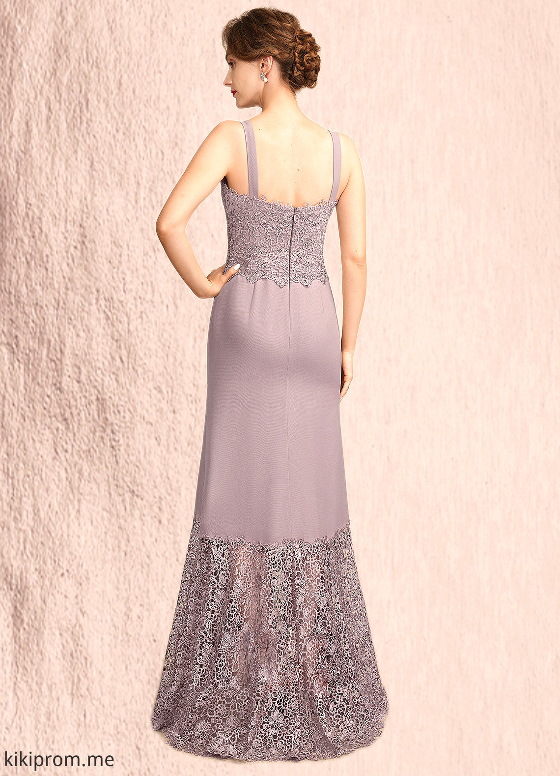 Felicity Trumpet/Mermaid Square Neckline Asymmetrical Chiffon Lace Mother of the Bride Dress STF126P0015001