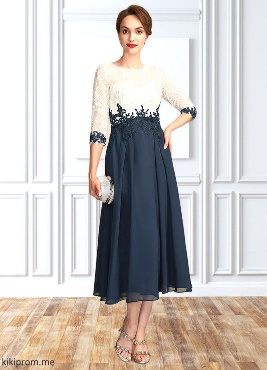 Camille A-Line Scoop Neck Tea-Length Chiffon Lace Mother of the Bride Dress STF126P0015002