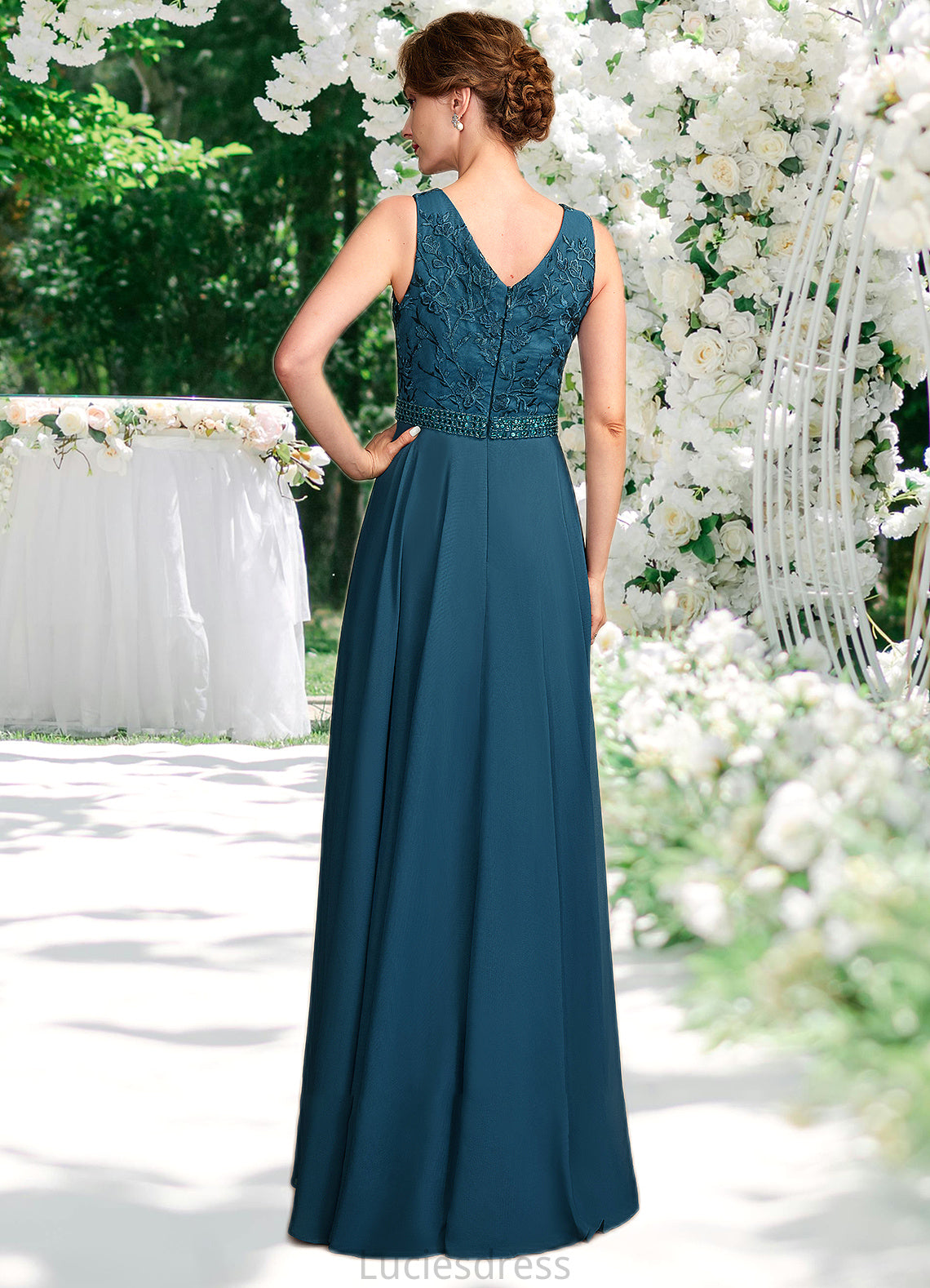 Miya A-Line V-neck Floor-Length Chiffon Lace Mother of the Bride Dress With Beading Sequins HF126P0015004