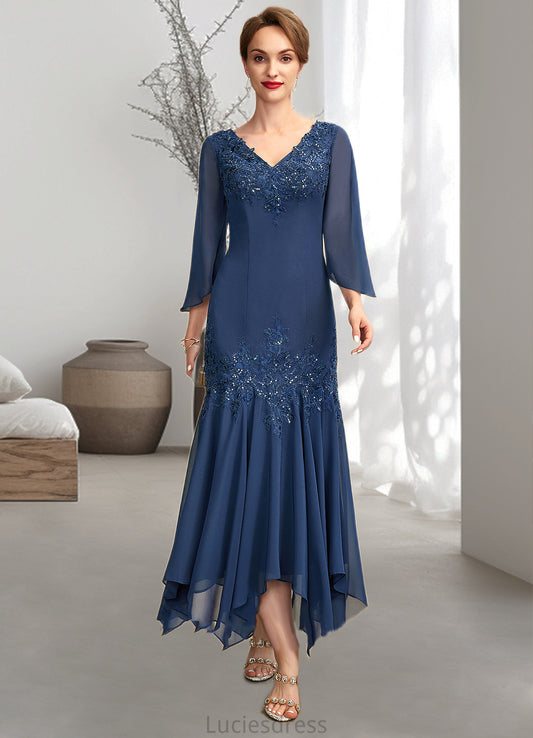 Riya Trumpet/Mermaid V-neck Ankle-Length Chiffon Mother of the Bride Dress With Appliques Lace Sequins HF126P0015009