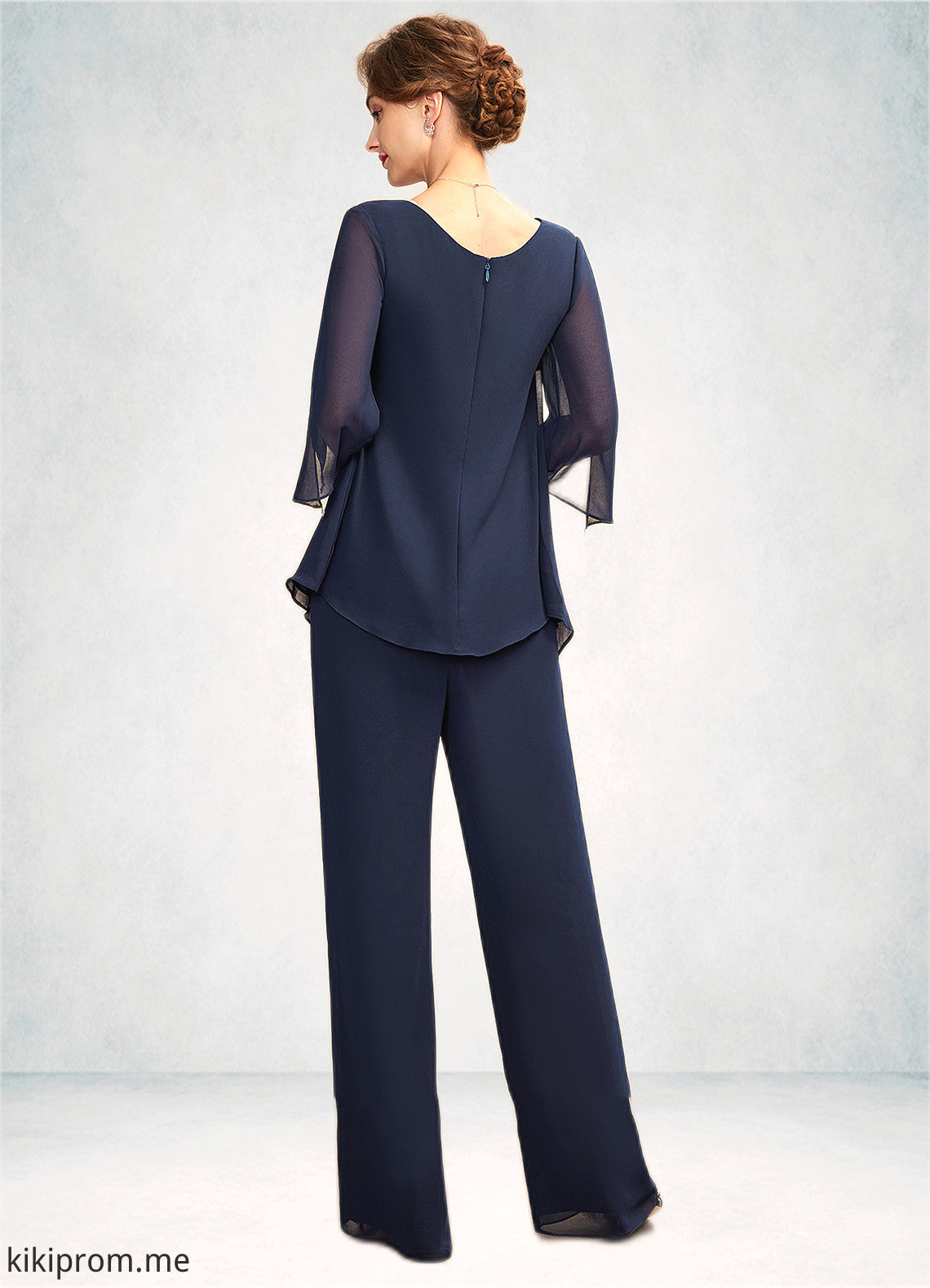 Morgan Jumpsuit/Pantsuit V-neck Floor-Length Chiffon Mother of the Bride Dress With Cascading Ruffles STF126P0015019