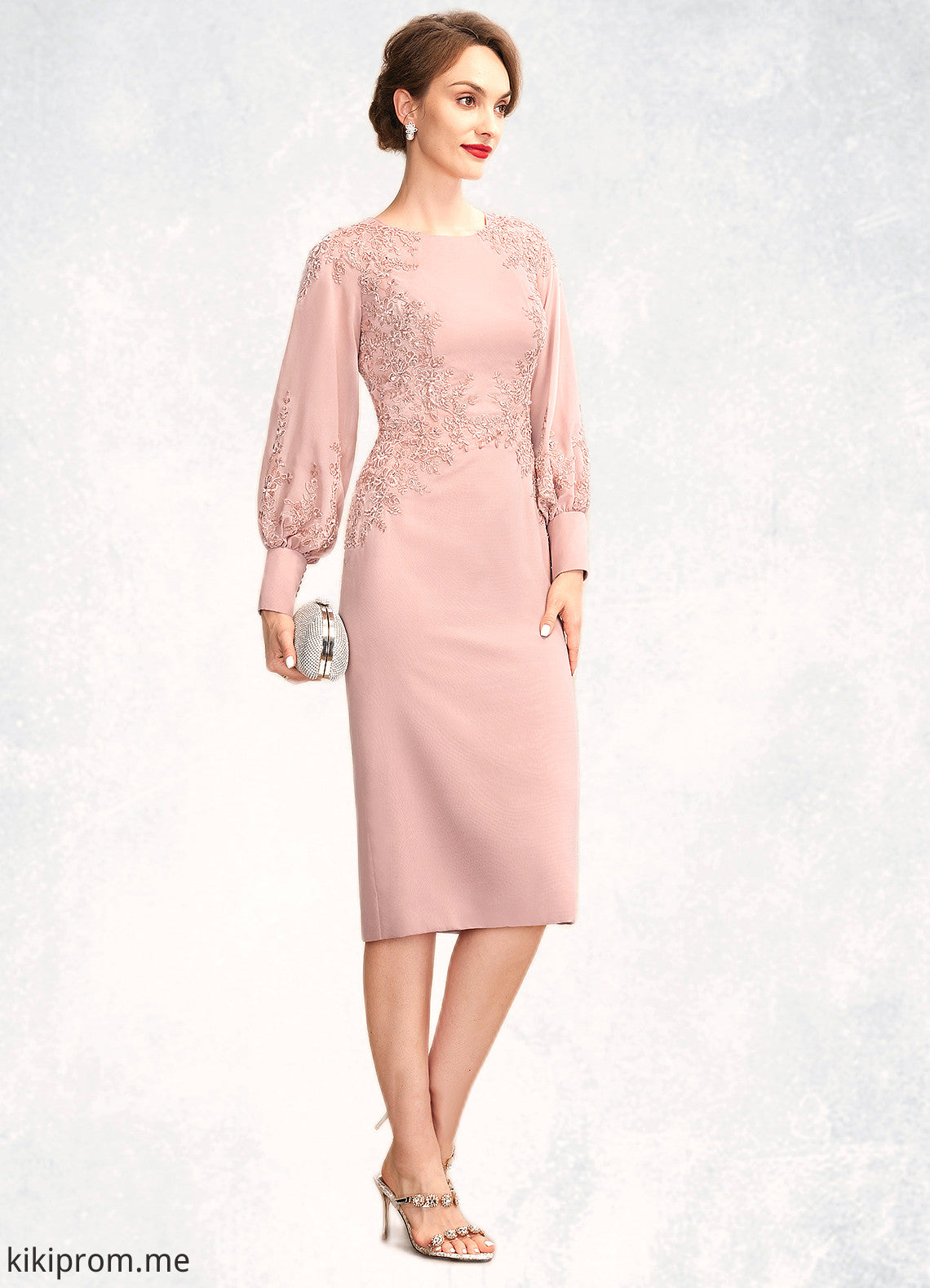 Jaelyn Sheath/Column Scoop Neck Knee-Length Chiffon Lace Mother of the Bride Dress With Beading Sequins STF126P0015020