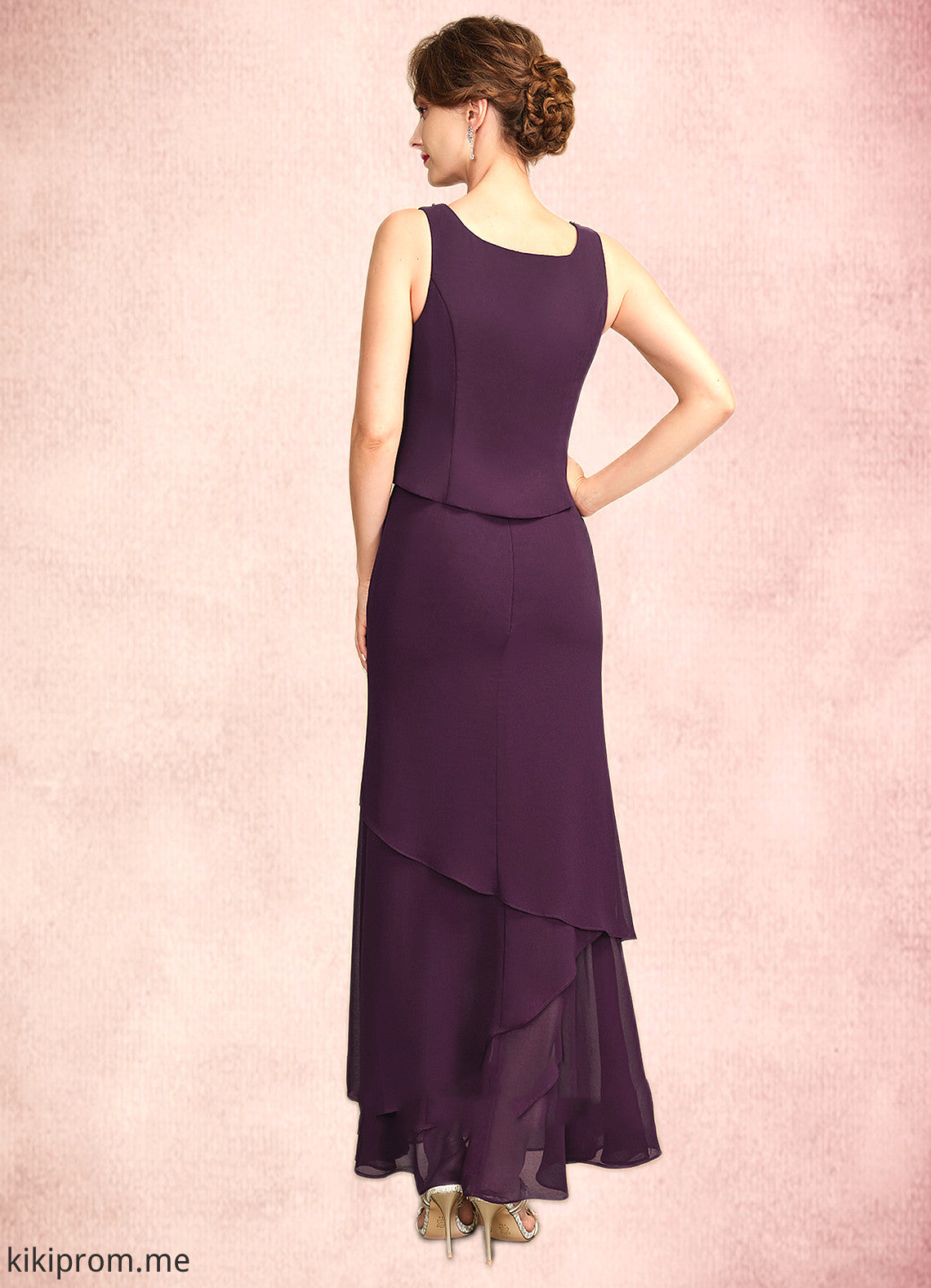 Emily Sheath/Column Scoop Neck Ankle-Length Chiffon Mother of the Bride Dress With Beading Sequins STF126P0015024