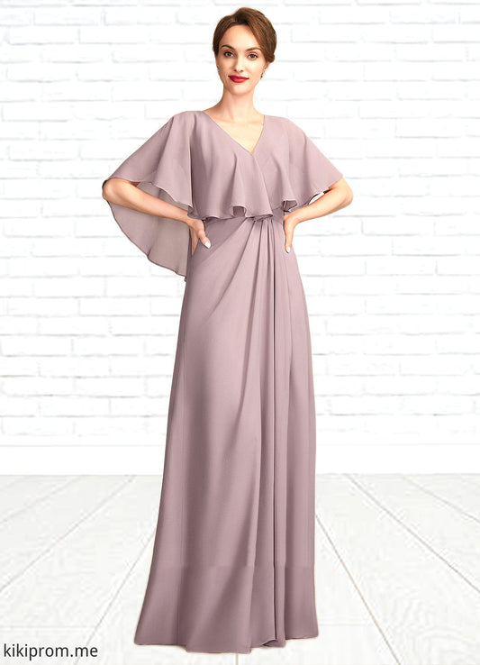 Alexa A-Line V-neck Floor-Length Chiffon Mother of the Bride Dress With Ruffle STF126P0015026