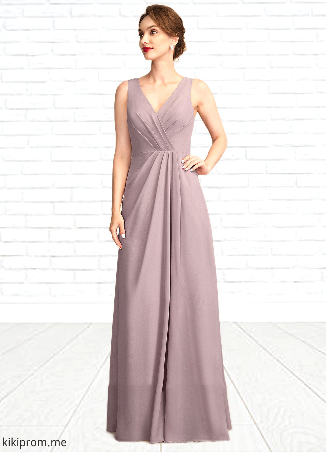 Alexa A-Line V-neck Floor-Length Chiffon Mother of the Bride Dress With Ruffle STF126P0015026