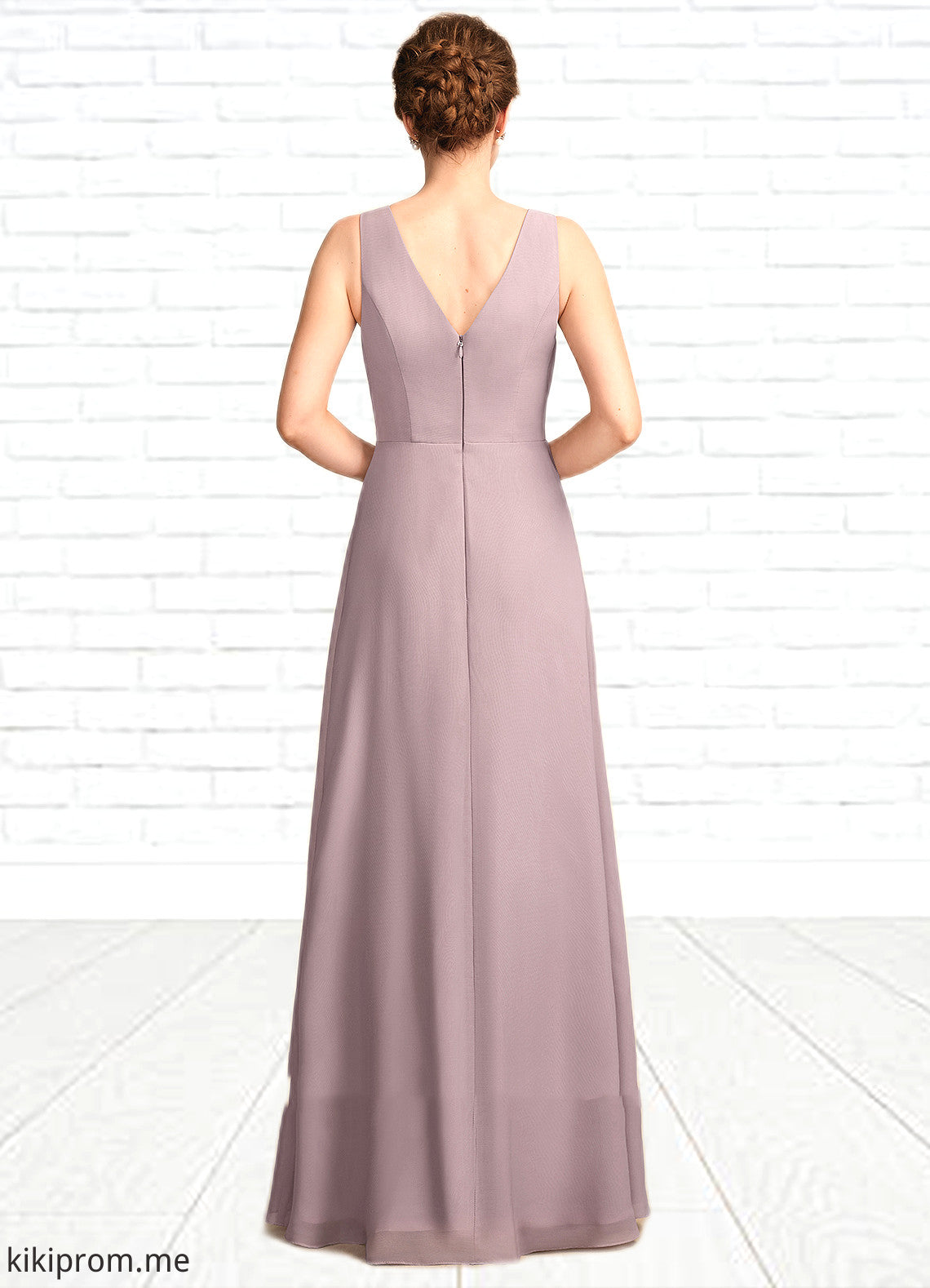 Alexa A-Line V-neck Floor-Length Chiffon Mother of the Bride Dress With Ruffle STF126P0015026