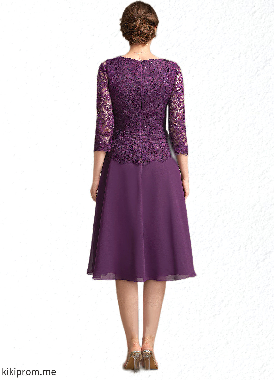 Savanah A-Line V-neck Knee-Length Chiffon Lace Mother of the Bride Dress With Beading Sequins STF126P0015035