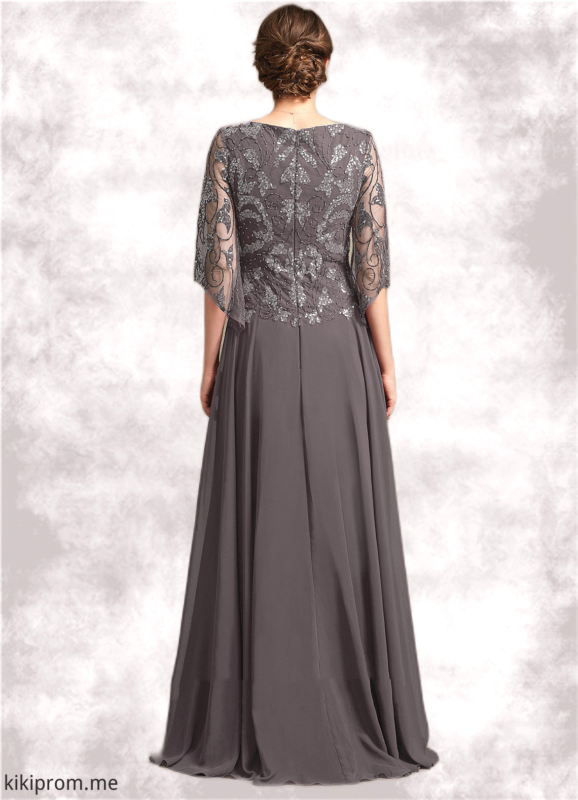 Natalie A-Line Scoop Neck Floor-Length Chiffon Lace Mother of the Bride Dress With Beading Sequins STF126P0015036