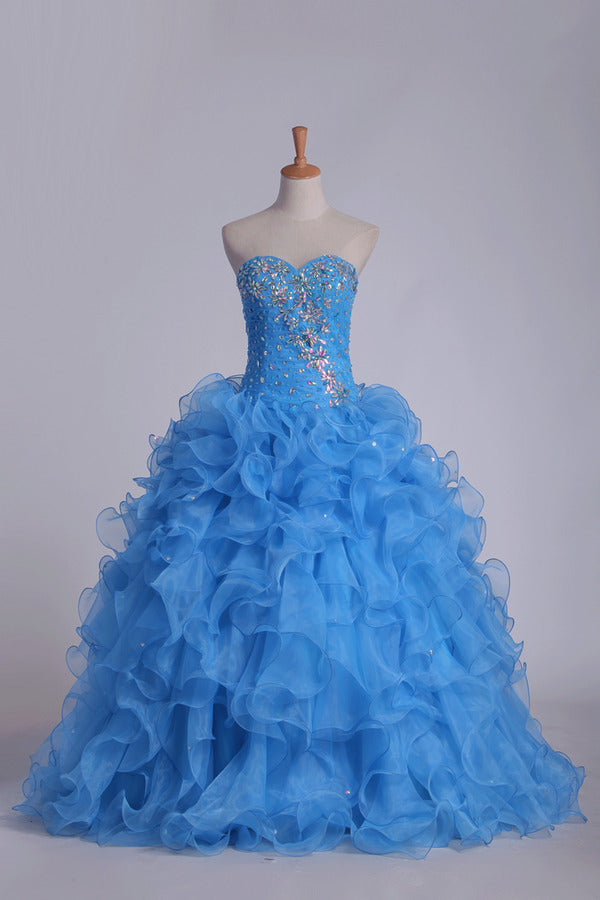 2024 Organza Sweetheart Quinceanera Dresses With Beads And Ruffles Ball PGENYT1Q