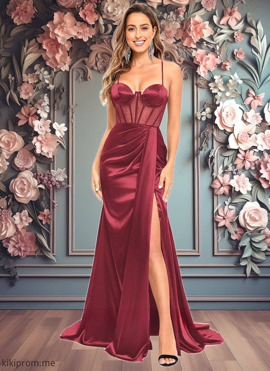 Kamryn Trumpet/Mermaid Sweetheart Sweep Train Stretch Satin Prom Dresses HFP0025836