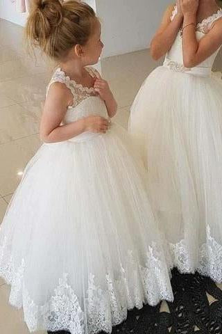 Princess Ivory Flower Girl Dresses with Lace Appliques, Cute Little Girl Dress STF15590