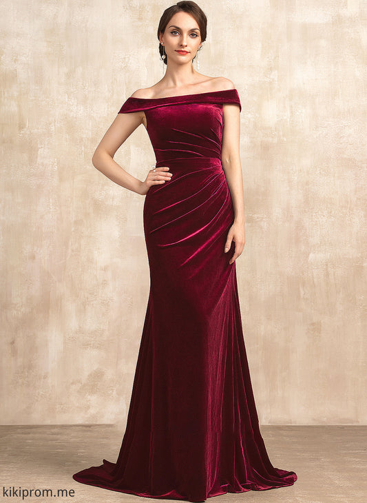 Dress Sweep Ruffle of Train Velvet Off-the-Shoulder the With Teresa Trumpet/Mermaid Bride Mother Mother of the Bride Dresses