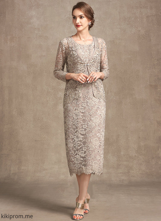 Mother of the Bride Dresses Scoop Pat With Sheath/Column Lace Dress Sequins of Bride Neck Mother the Tea-Length