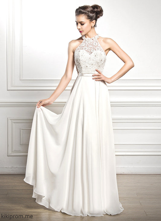 Wedding Floor-Length Scoop Wedding Dresses With Chiffon Norma Dress Neck Beading A-Line Lace Sequins