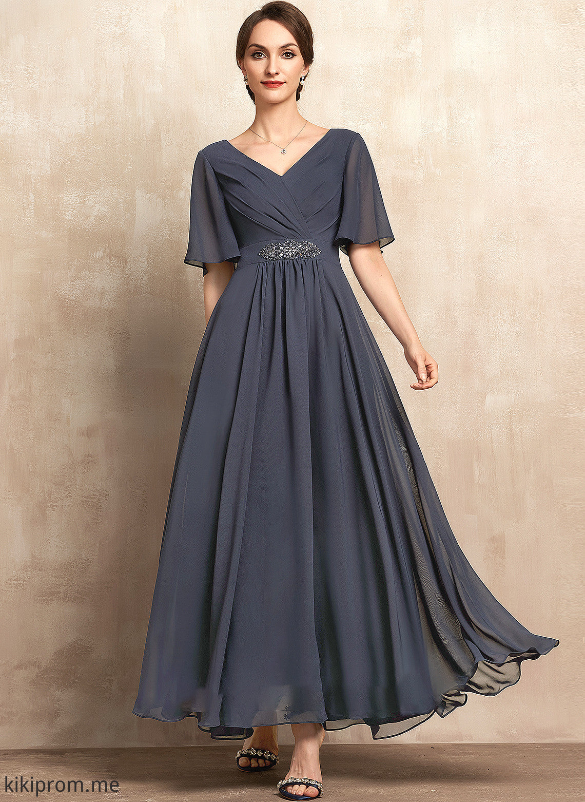 V-neck Ankle-Length With Bride Kaitlin A-Line Dress Mother Mother of the Bride Dresses Beading Ruffle of the Sequins Chiffon