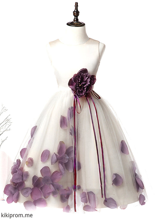 Flower Satin/Tulle Flower Girl Dresses Regina Knee-length Scoop Flower(s) Neck A-Line With Girl - Sleeveless Dress