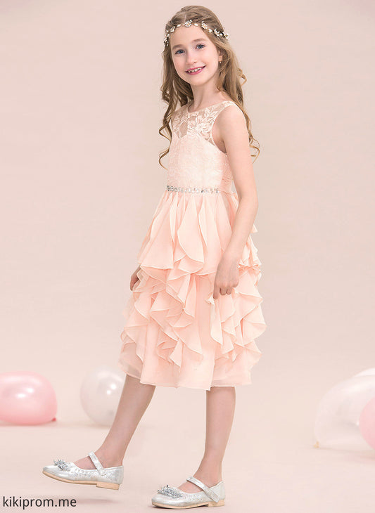 With Beading Ruffles Lisa Neck Cascading Junior Bridesmaid Dresses Scoop Chiffon Knee-Length A-Line Sequins