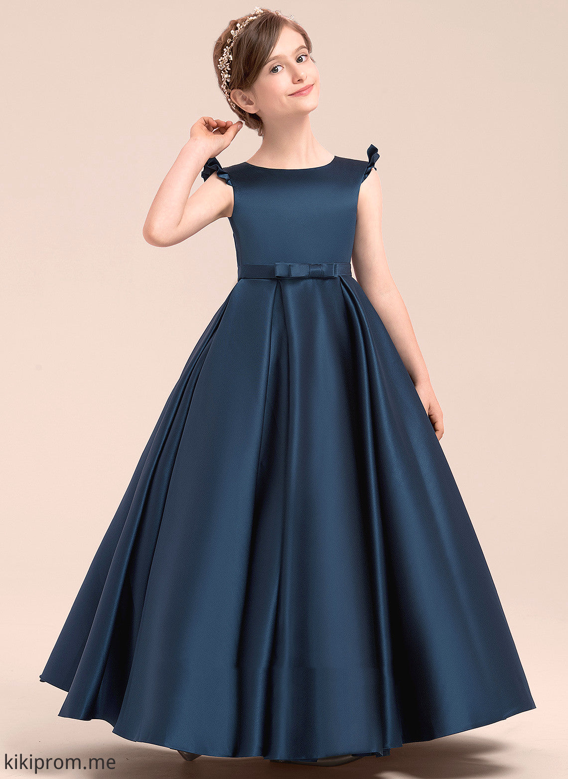 Floor-length Flower Scoop Sleeveless With - Delilah Ball Girl Dress Neck Gown Satin Bow(s) Flower Girl Dresses