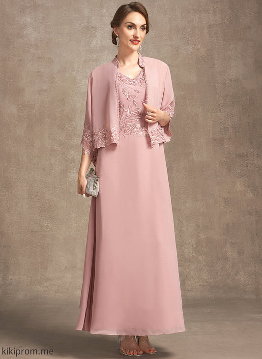 A-Line Chiffon Lace Dress the With Mother of the Bride Dresses of Ankle-Length Mother Sequins Bride V-neck Tori Beading