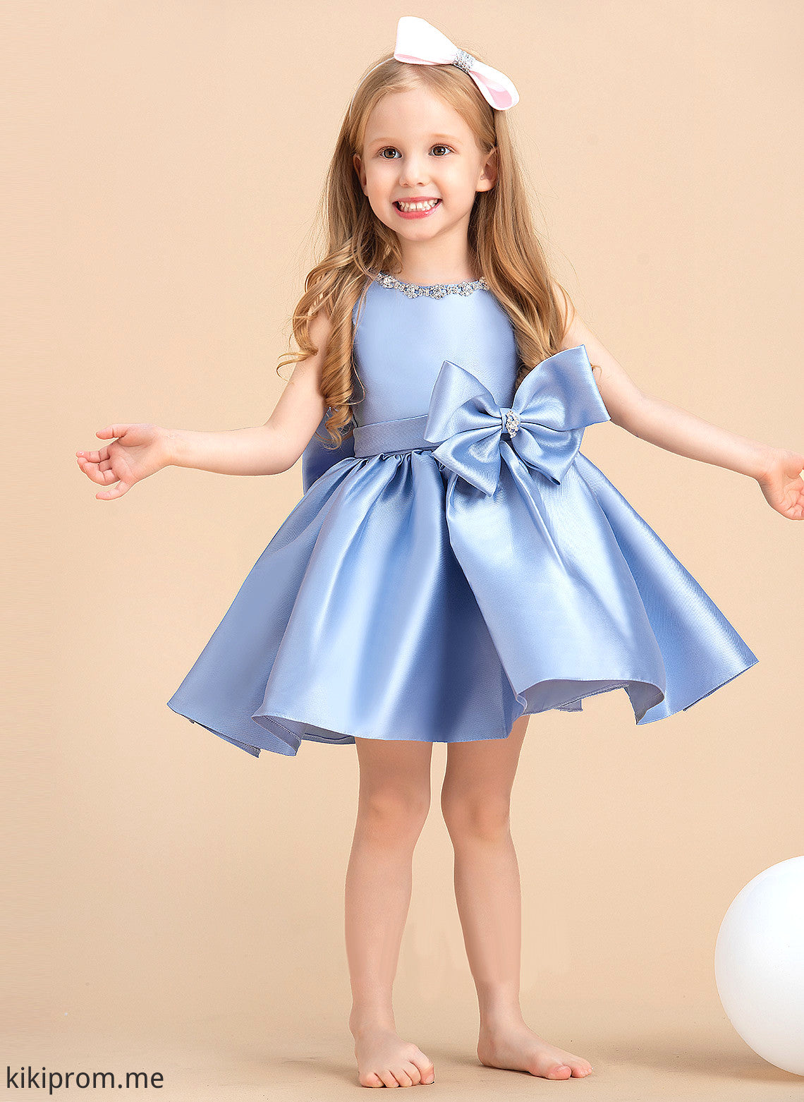 Scoop Xiomara Sleeveless Dress Bow(s) Girl - Flower With Knee-length Flower Girl Dresses Satin Neck Ball-Gown/Princess