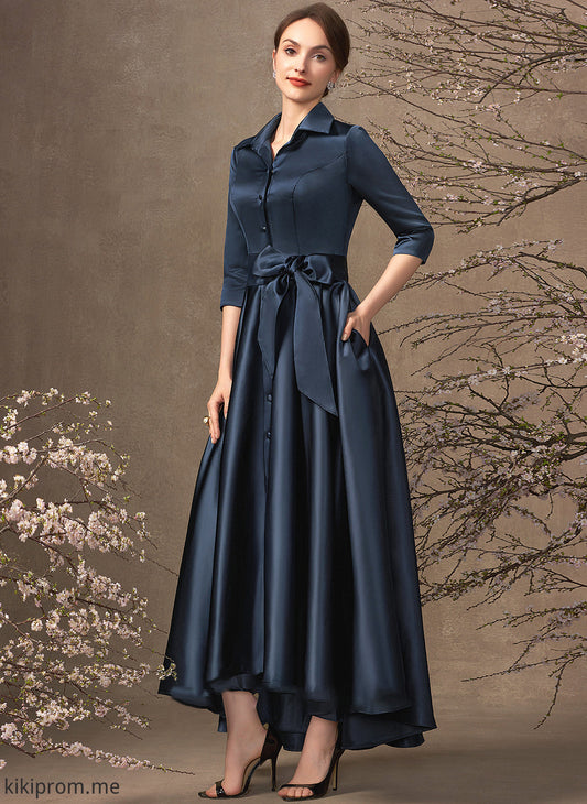 A-Line Dress Pockets the Asymmetrical Bow(s) Bride Mother Annabella Satin Mother of the Bride Dresses of V-neck With