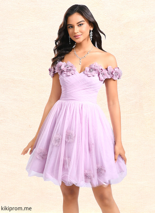 Elaina Ball-Gown/Princess Off the Shoulder Short Tulle Homecoming Dress With Pleated Flower HFP0025668