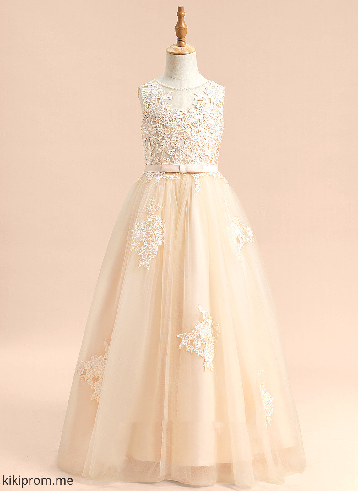 Floor-length Ball-Gown/Princess Girl Dress With Tulle/Lace Lacey Scoop Beading/Sequins/Bow(s) - Flower Sleeveless Neck Flower Girl Dresses