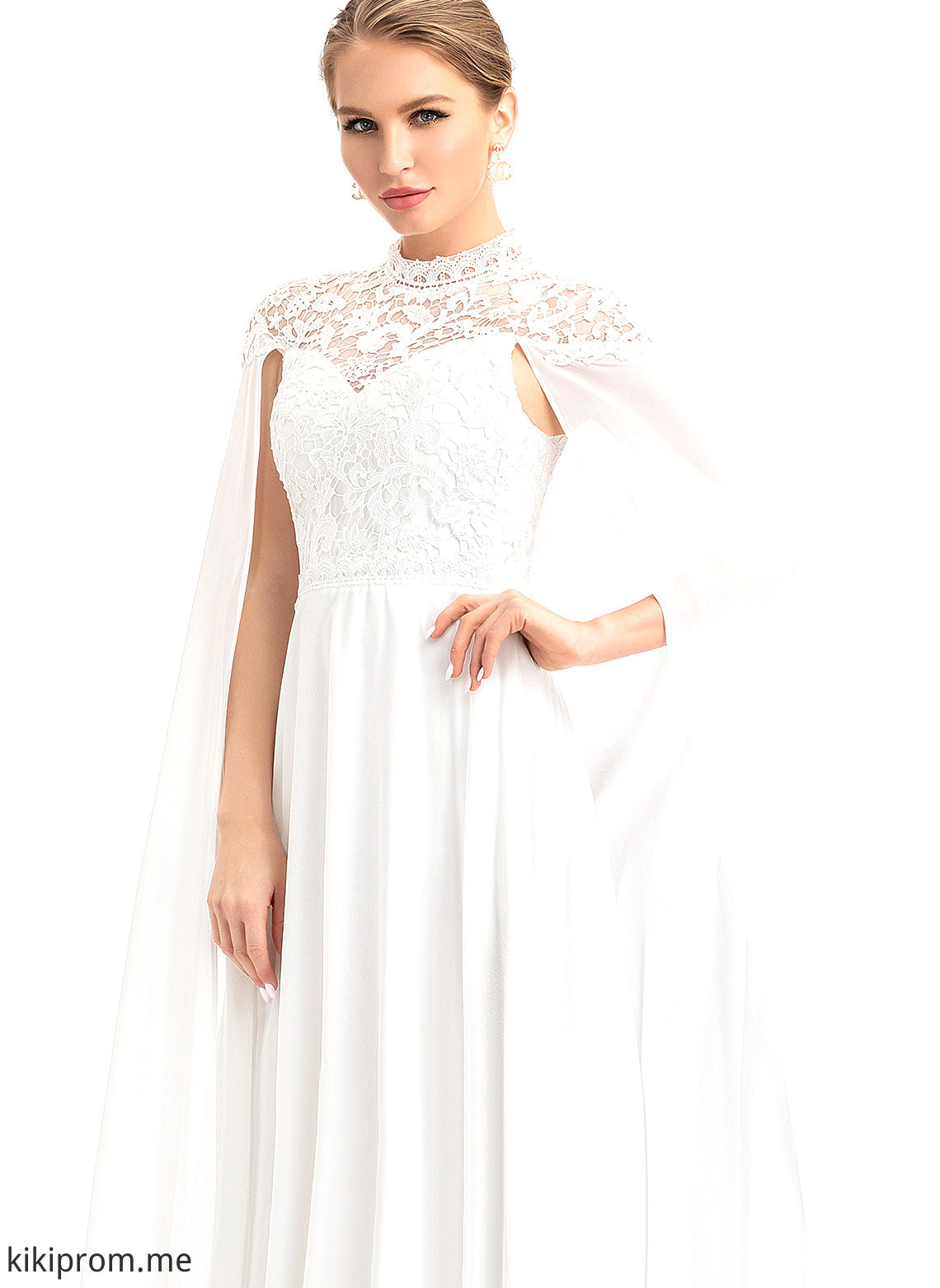 Floor-Length A-Line Lace High Neck Chiffon Dress Christina Wedding Dresses Wedding